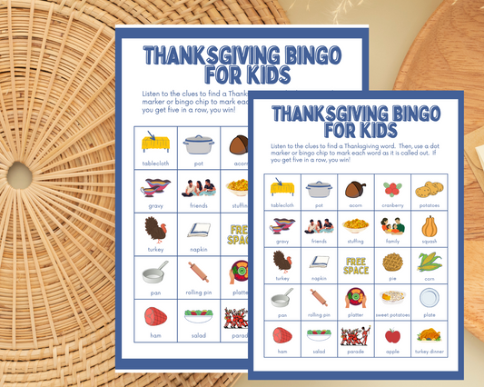 Thanksgiving Bingo for kids printable card