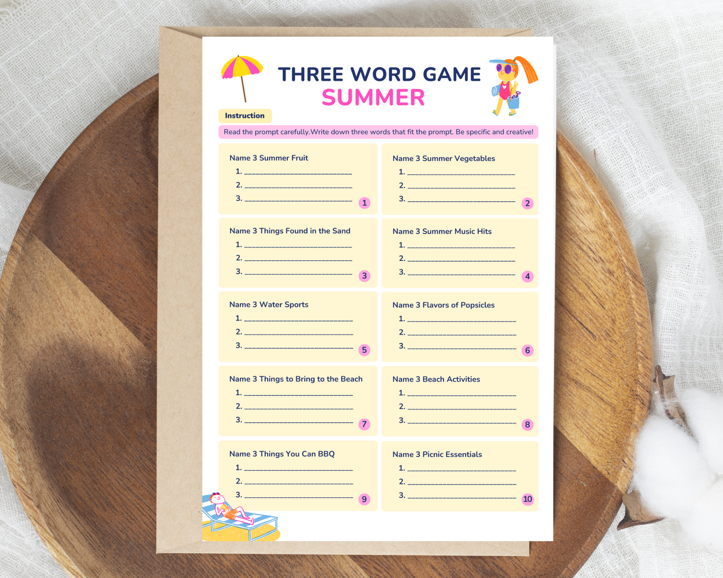 Summer Bingo game printable card