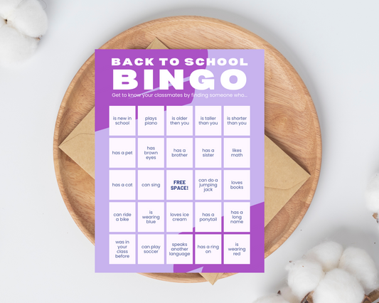 Back to school Bingo for kids printable card