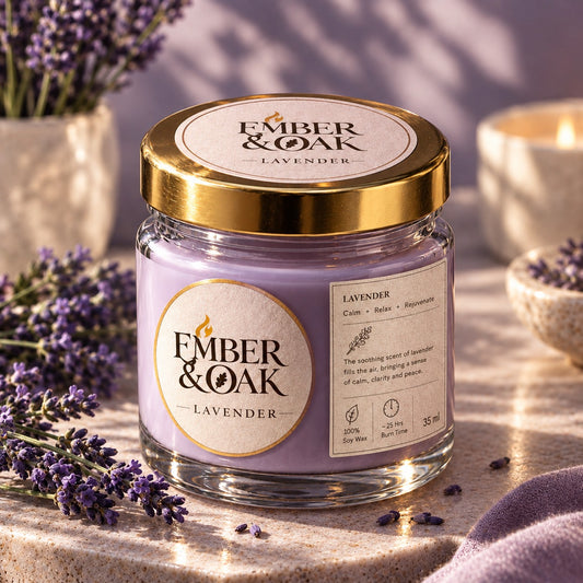 ​Ember & Oak Lavender Scented Candle in 35ml Glass Jar
