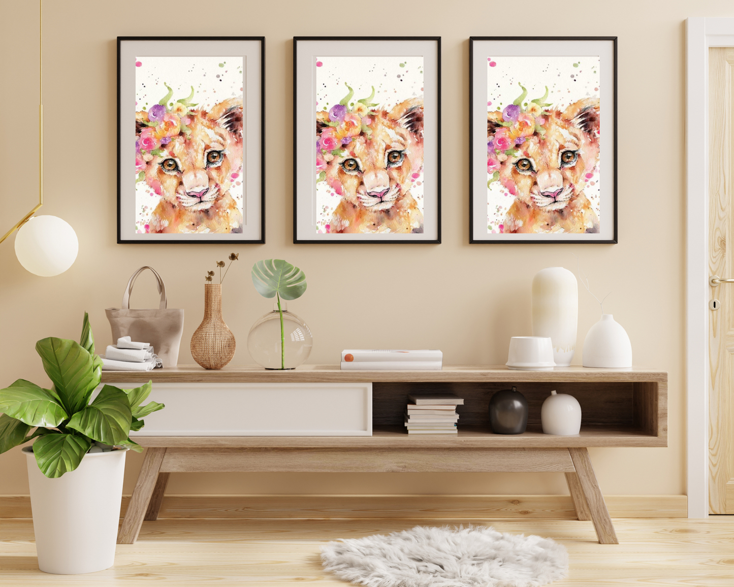 Watercolor little boho tiger wall art print