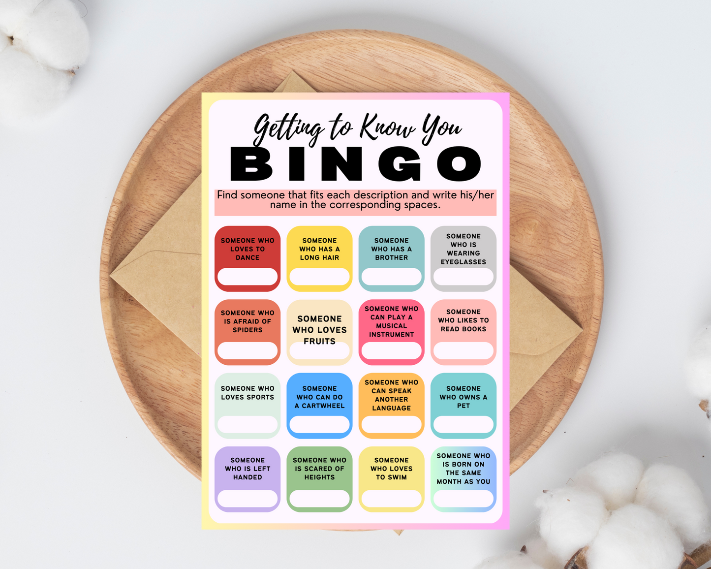 Friendship Bingo game printable card